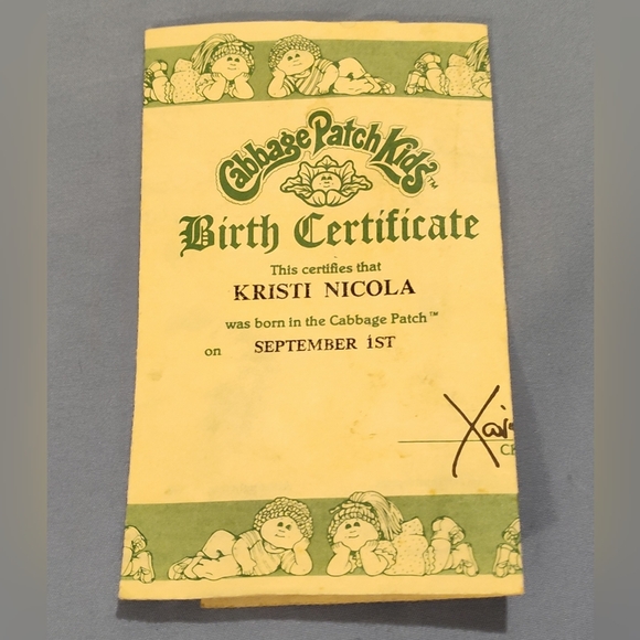 Vintage 1980's Cabbage Patch Birth Certificate - Picture 1 of 6